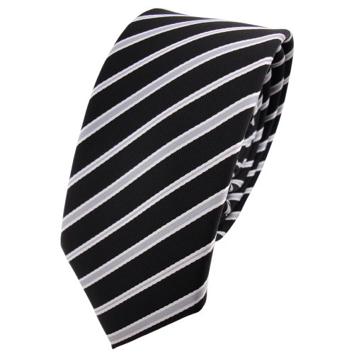 TigerTie - schmale Designer Krawatte in schwarz silber grau gestreift von TigerTie