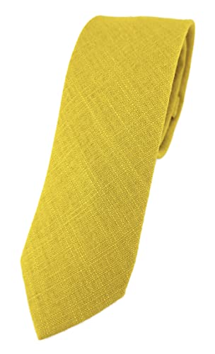 TigerTie - schmale Designer Krawatte in senfgelb Uni - 100% Leinen - Krawattenbreite 5,5 cm von TigerTie