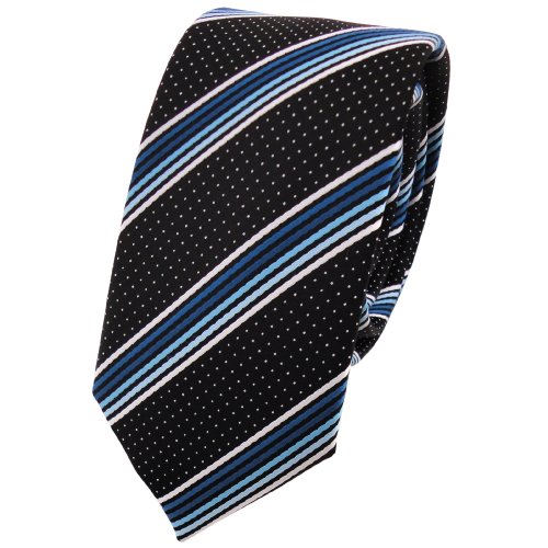 TigerTie - schmale Designer Krawatte in türkis blau silberweiss schwarz gestreift von TigerTie