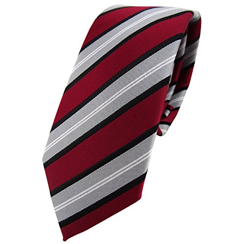 TigerTie - schmale Designer Krawatte in weinrot grau schwarz silber gestreift TigerTie - schmale Designer Krawatte in weinrot grau schwarz silber gestreift von TigerTie