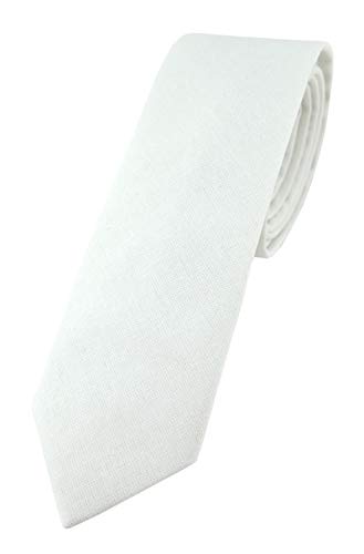 TigerTie - schmale Designer Krawatte in weiss Unicolor einfarbig - 100% Baumwolle - Krawattenbreite 5,5 cm von TigerTie