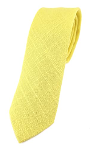 TigerTie - schmale Designer Krawatte in zitronengelb Uni - 100% Leinen - Krawattenbreite 5,5 cm von TigerTie