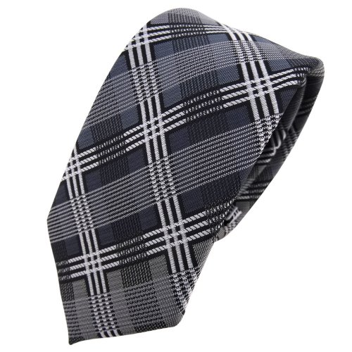 TigerTie schmale Designer Krawatte silber anthrazit grau schwarz kariert - Schlips Tie von TigerTie