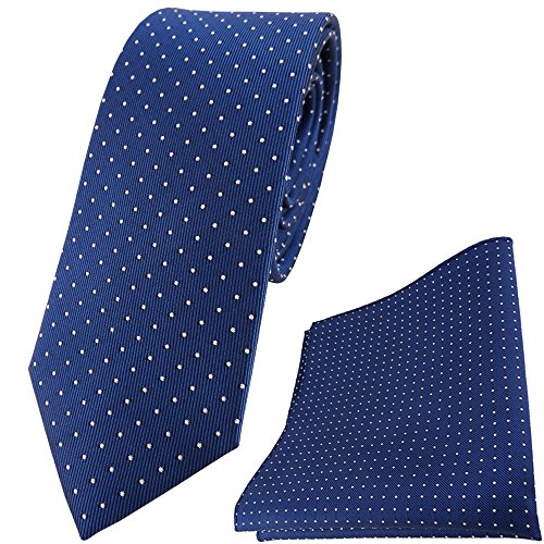 TigerTie - schmale Designer Seidenkrawatte + Seideneinstecktuch in blau saphirblau silber gepunktet TigerTie - schmale Designer Seidenkrawatte + Seideneinstecktuch in blau saphirblau silber gepunktet von TigerTie