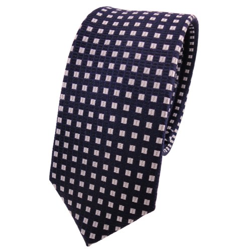 TigerTie - schmale Designer Seidenkrawatte in blau dunkelblau silber gepunktet von TigerTie