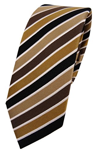 TigerTie schmale Designer Seidenkrawatte in braun beige anthrazit creme gestreift - Krawatte 100% Seide von TigerTie