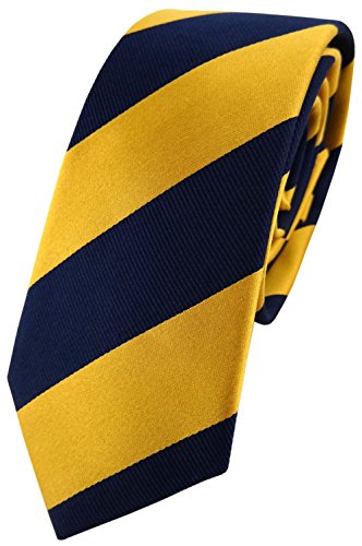 TigerTie schmale Designer Seidenkrawatte in gelb gold gelbgold royal gestreift - Krawatte 100% Seide von TigerTie