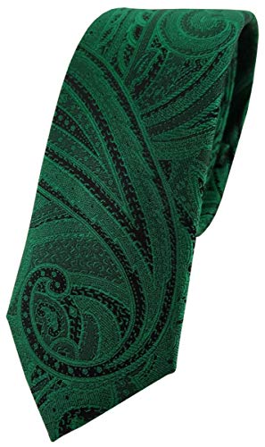 TigerTie - schmale Designer Seidenkrawatte in grün smaragdgrün schwarz Paisley gemustert von TigerTie