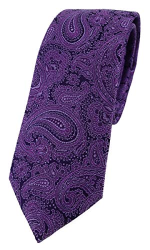 TigerTie - schmale Designer Seidenkrawatte in lila schwarz Paisley gemustert von TigerTie