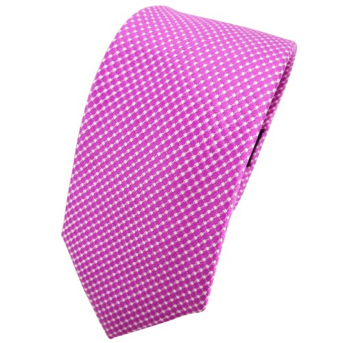 TigerTie - schmale Designer Seidenkrawatte in magenta lila silber gepunktet von TigerTie