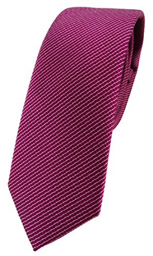 TigerTie schmale Designer Seidenkrawatte in magenta silber gestreift - Krawatte 100% Seide von TigerTie