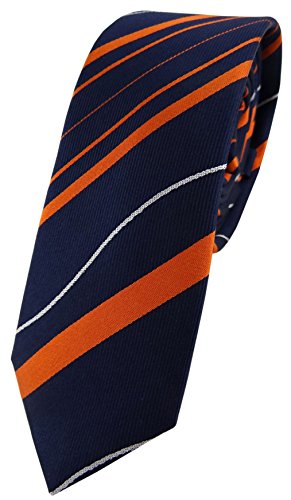 TigerTie schmale Designer Seidenkrawatte in orange blau royal silber gestreift von TigerTie