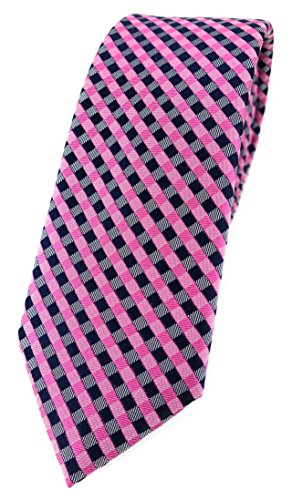 TigerTie schmale Designer Seidenkrawatte in rosa pink grau royal kariert - Krawatte 100% Seide von TigerTie