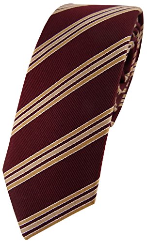 TigerTie schmale Designer Seidenkrawatte in rot weinrot gold gestreift - Krawatte 100% Seide von TigerTie