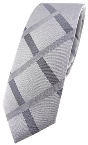 TigerTie - schmale Designer Seidenkrawatte in silber anthrazit grau kariert oder gestreift gemustert - Schlips in schmaler Ausfertigung von TigerTie