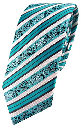 TigerTie schmale Designer Seidenkrawatte in türkis weiss silber anthrazit gestreift - Krawatte 100% Seide TigerTie schmale Designer Seidenkrawatte in türkis weiss silber anthrazit gestreift - Krawatte 100% Seide von TigerTie