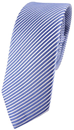 TigerTie schmale Desinger Seidenkrawatte in blau fernblau weiß gestreift - Krawatte 100% Seide von TigerTie