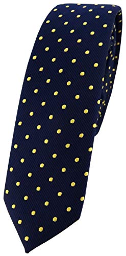 TigerTie schmale Krawatte Schlips - blau dunkelblau marine gold gepunktet (4,5 cm) von TigerTie