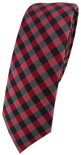 TigerTie - schmale Krawatte Schlips in bordeaux weinrot anthrazit schwarz kariert (4,5 cm) von TigerTie