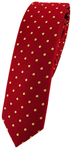 TigerTie schmale Krawatte Schlips in rot gold gepunktet (4,5 cm) von TigerTie