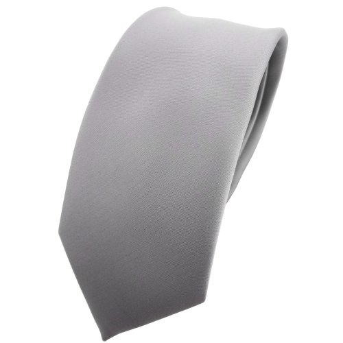 TigerTie schmale Satin Satin Krawatte in hellgrau grau silber uni einfarbig von TigerTie