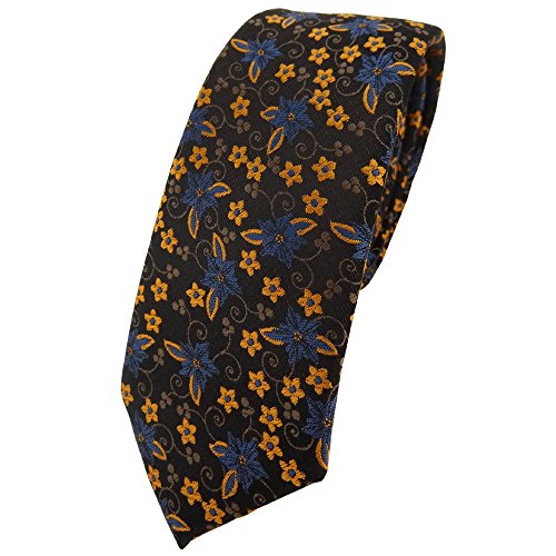 TigerTie schmale Krawatte in braun dunkelbraun bronze gold blau geblümt TigerTie schmale Krawatte in braun dunkelbraun bronze gold blau geblümt von TigerTie