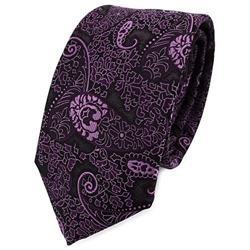 TigerTie schmale Krawatte in lila violett flieder Paisley gemustert - Tie Binder von TigerTie