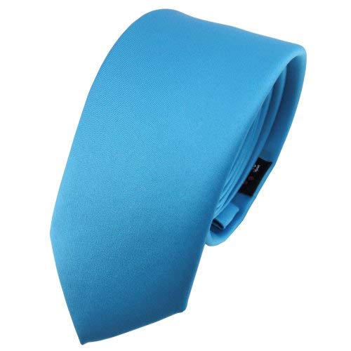 TigerTie - schmale Satin Krawatte in blau türkis wasserblau Uni einfarbig TigerTie - schmale Satin Krawatte in blau türkis wasserblau Uni einfarbig von TigerTie
