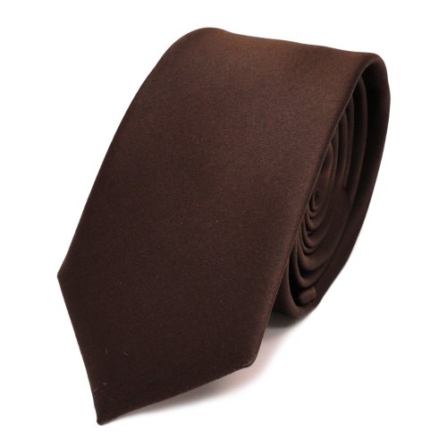 TigerTie Herren Krawatte 6 cm schmale Satin Tie in braun dunkelbraun schokoladenbraun einfarbig uni Business, festliche Veranstaltungen und Freizeit von TigerTie