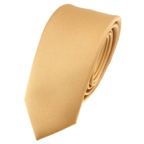 TigerTie - schmale Satin Krawatte in gold Uni einfarbig von TigerTie