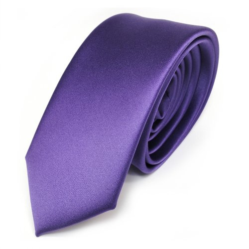 TigerTie schmale Satin Krawatte in lila violett einfarbig uni von TigerTie