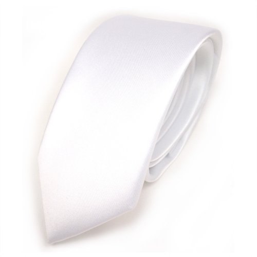 TigerTie schmale Satin Krawatte in weiss schneeweiss einfarbig uni von TigerTie