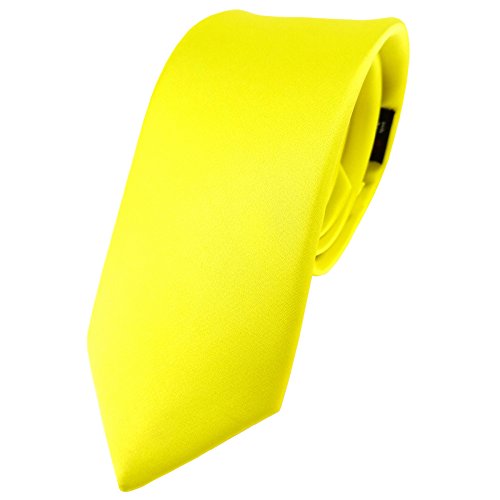 TigerTie schmale Satin Seidenkrawatte in gelb zitronengelb einfarbig Uni - Krawatte 100% Seide von TigerTie