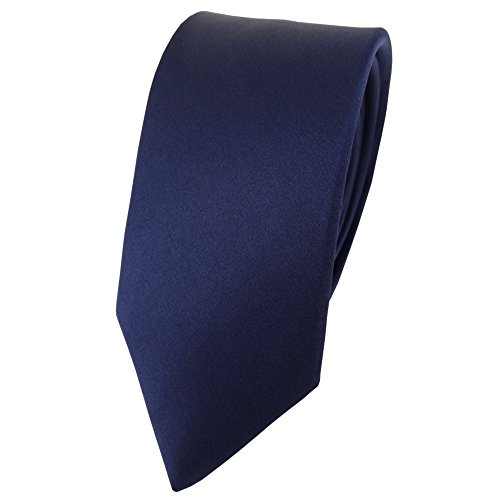 TigerTie schmale Satin Seidenkrawatte in marine einfarbig Uni - Krawatte 100% Seide von TigerTie