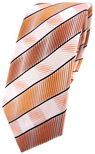 TigerTie schmale Seidenkrawatte in orange lachs hautfarben weiß gestreift - Krawatte 100% Seide von TigerTie
