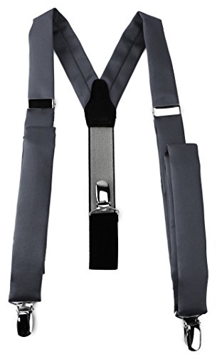 TigerTie schmaler Unisex Hosenträger in Y-Form mit 3 extra starken Clips - Farbe in anthrazit einfarbig Uni - hochwertige Verarbeitung von TigerTie
