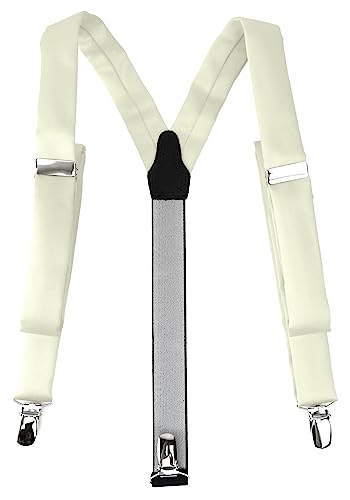 TigerTie schmaler Unisex Hosenträger in Y-Form mit 3 extra starken Clips - Farbe in beige einfarbig Uni - hochwertige Verarbeitung von TigerTie