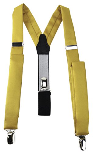 TigerTie schmaler Unisex Hosenträger in Y-Form mit 3 extra starken Clips - Farbe in gelbgold einfarbig Uni - hochwertige Verarbeitung von TigerTie
