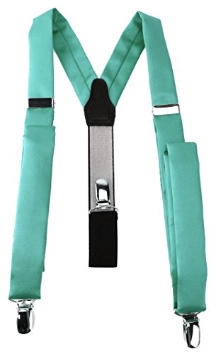 TigerTie schmaler Unisex Hosenträger in Y-Form mit 3 extra starken Clips - Farbe in grün mint einfarbig Uni - hochwertige Verarbeitung von TigerTie