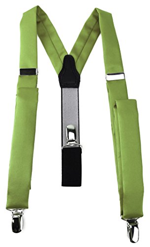 TigerTie schmaler Unisex Hosenträger in Y-Form mit 3 extra starken Clips - Farbe in hellgrün einfarbig Uni - hochwertige Verarbeitung TigerTie schmaler Unisex Hosenträger in Y-Form mit 3 extra starken Clips - Farbe in hellgrün einfarbig Uni - hochwertige Verarbeitung von TigerTie