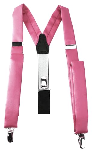 TigerTie schmaler Unisex Hosenträger in Y-Form mit 3 extra starken Clips - Farbe in hellpink einfarbig Uni - hochwertige Verarbeitung von TigerTie