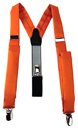 TigerTie schmaler Unisex Hosenträger in Y-Form mit 3 extra starken Clips - Farbe in orange einfarbig Uni - hochwertige Verarbeitung von TigerTie