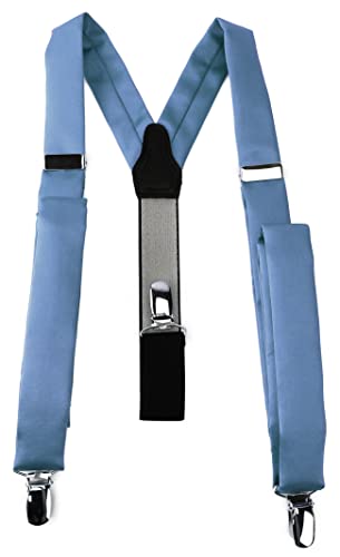 TigerTie schmaler Unisex Hosenträger in Y-Form mit 3 extra starken Clips - Farbe in pastellblau einfarbig Uni - hochwertige Verarbeitung von TigerTie