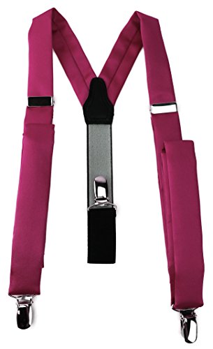 TigerTie schmaler Unisex Hosenträger in Y-Form mit 3 extra starken Clips - Farbe in rosa magenta einfarbig Uni - hochwertige Verarbeitung von TigerTie