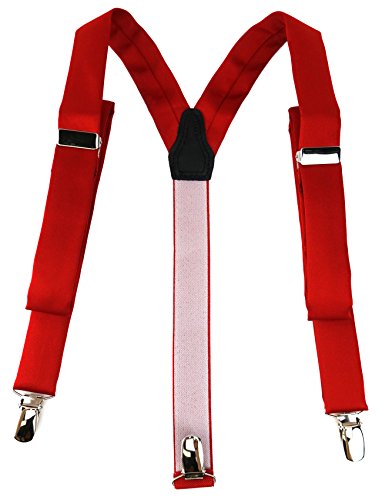 TigerTie schmaler Unisex Hosenträger in Y-Form mit 3 extra starken Clips - Farbe in rot einfarbig Uni - hochwertige Verarbeitung von TigerTie