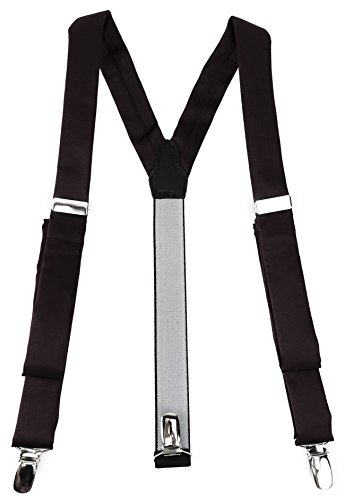 TigerTie schmaler Unisex Hosenträger in Y-Form mit 3 extra starken Clips - Farbe in schwarz einfarbig Uni - hochwertige Verarbeitung von TigerTie