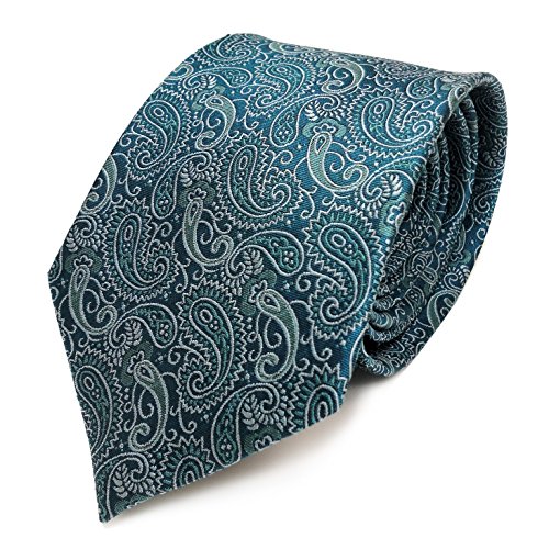 TigerTie schöne Krawatte aus 100% Seide in türkis silber paisley gemustert von TigerTie