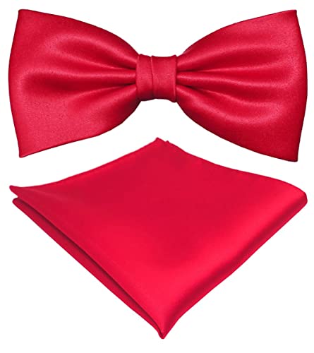 TigerTie Satin Fliege + Einstecktuch in rot Uni einfarbig + Geschenkbox von TigerTie