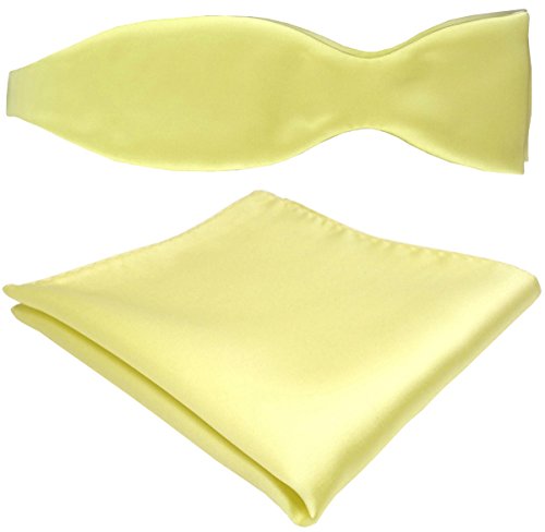 TigerTie schöne Satin Selbstbinder Fliege + Einstecktuch in gelb blassgelb Uni einfarbig TigerTie schöne Satin Selbstbinder Fliege + Einstecktuch in gelb blassgelb Uni einfarbig von TigerTie