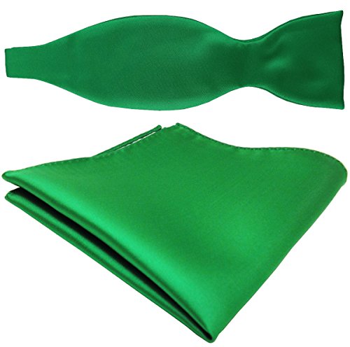 TigerTie schöne Satin Selbstbinder Fliege + Einstecktuch in grün leuchtgrün Uni einfarbig von TigerTie